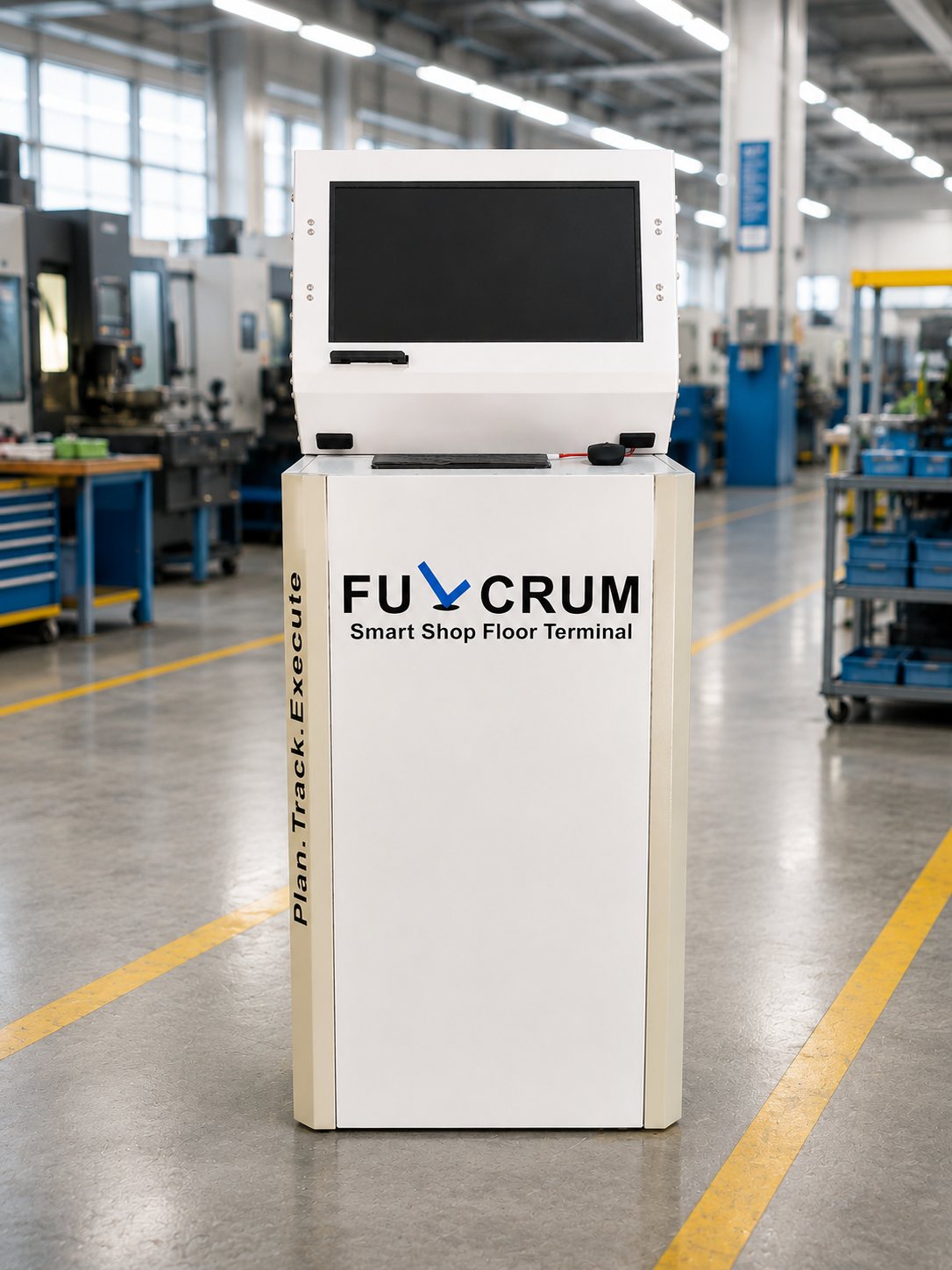 FULCRUM Smart Shop Floor Terminal installed on a machine shop floor